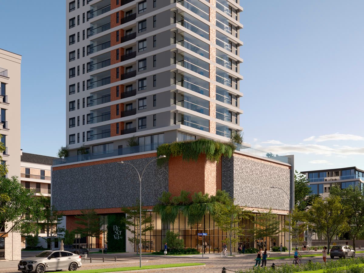 Fachada em esquina do Reserva 242, na Ressacada, Itajaí